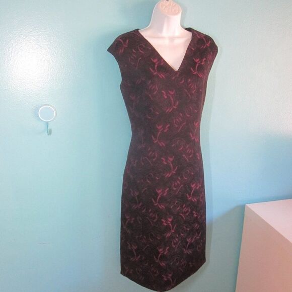 Vintage Union Made in USA Textured Floral Dress Black & Purple Fits Size 10 - Picture 7 of 9